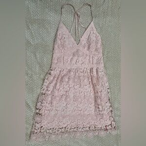 Hollister Pink Lace Mini Dress with Strappy Back Juniors Size Small